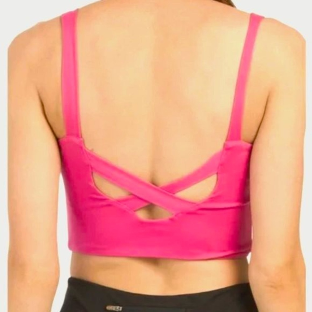 Sincerely Jules Cross Back Stash Pocket Active Crop Top, Pink XS